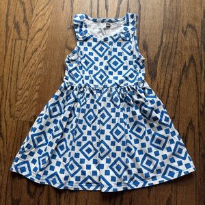 Tea Collection Blue and White Geometric Kids Dress